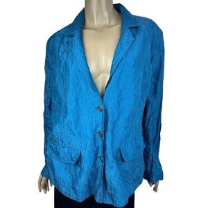 Chico's Jacket Teal Blue Size 2/ L Long Sleeve Polyester/Silk 3 Button Front